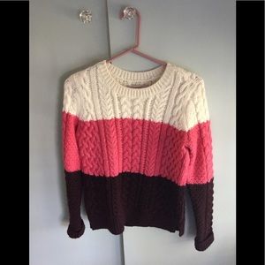 Cable Knit Tri-color Wool Blend Loft Sweater NWOT